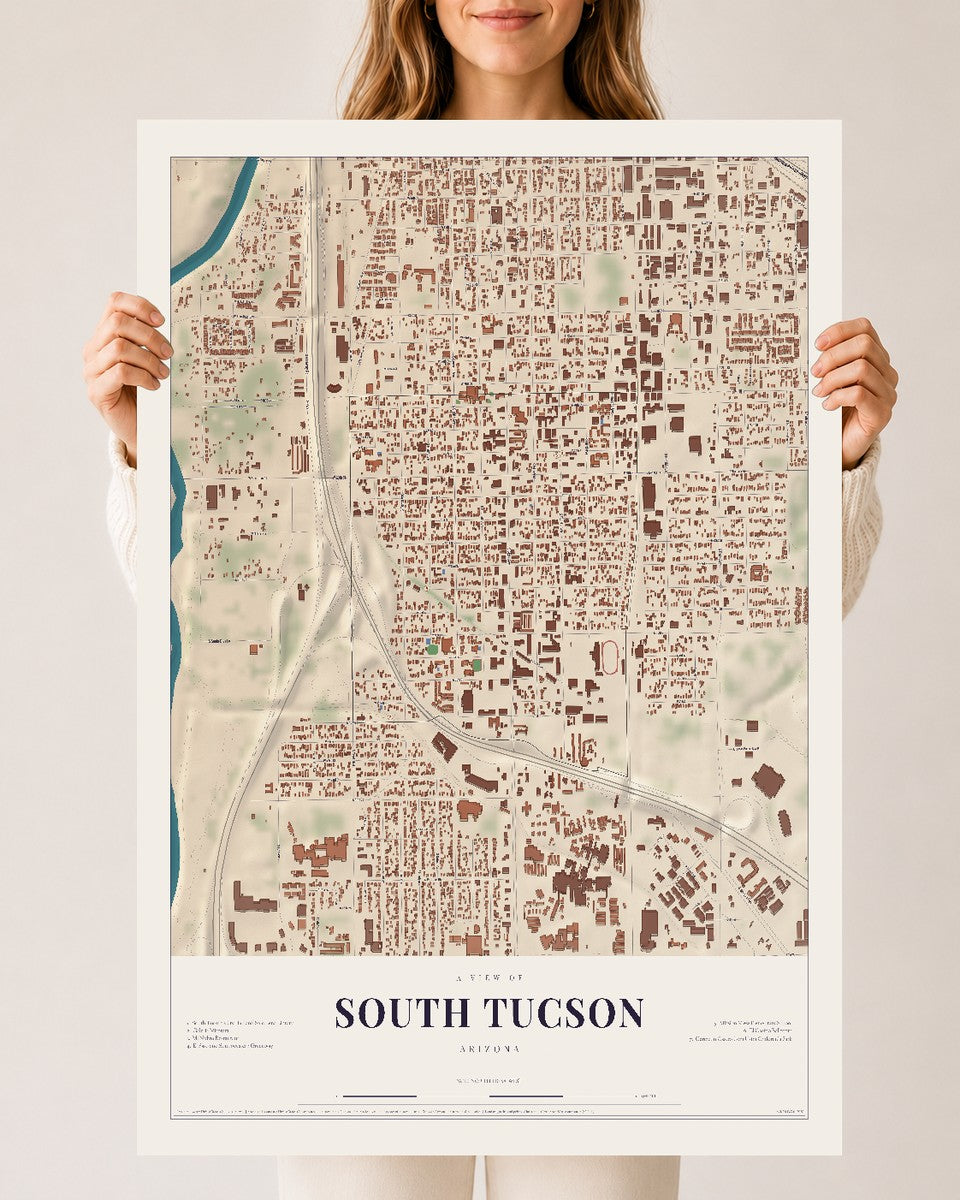 South Tucson, Arizona map print, 24" x 36", Archival Matte Print