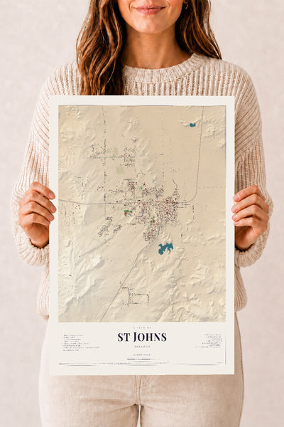 St Johns, Arizona map print, 12" x 18", Archival Matte Print