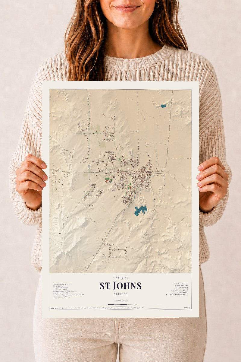 St Johns, Arizona map print, 12" x 18", Archival Matte Print