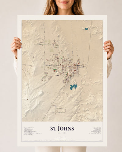St Johns, Arizona map print, 24" x 36", Archival Matte Print
