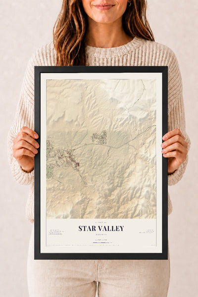 Star Valley, Arizona map print, 12" x 18", W/ Black Ayous Wood Frame