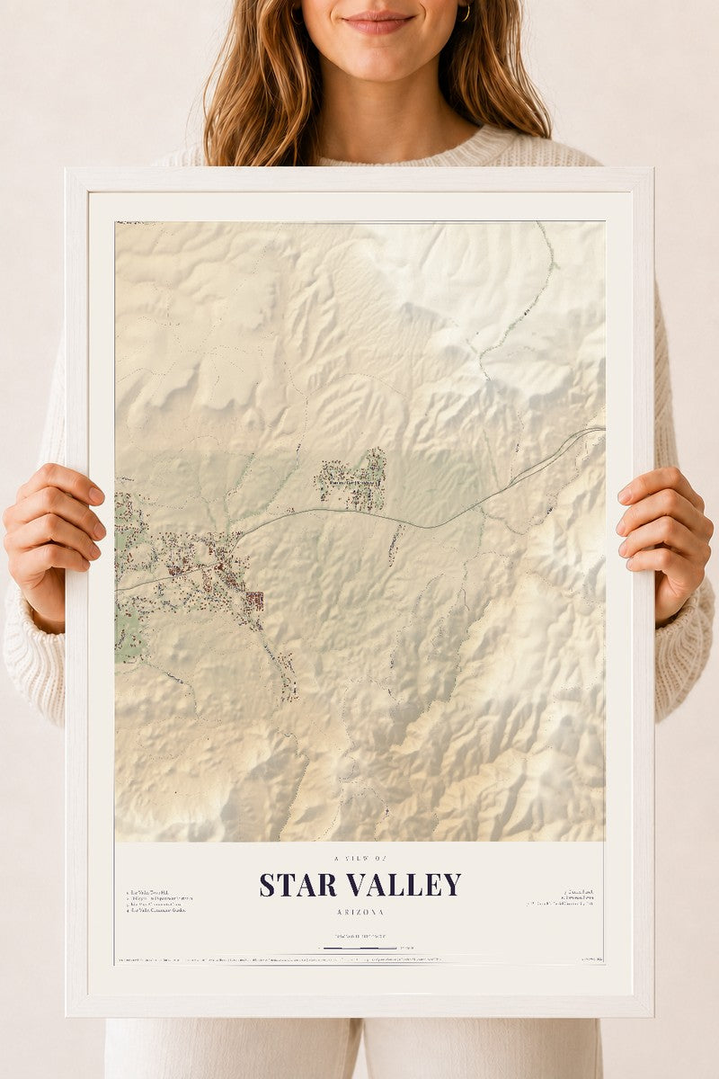 Star Valley, Arizona map print, 18" x 24", W/ White Ayous Wood Frame