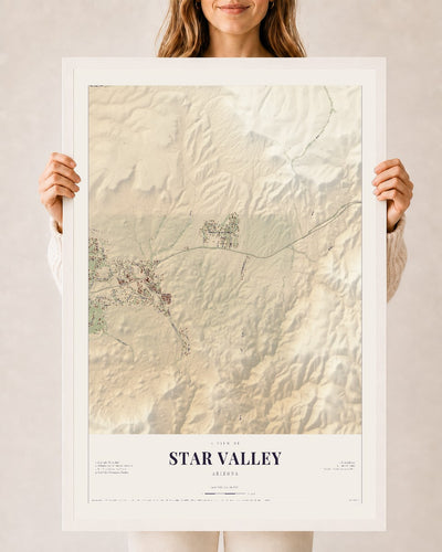 Star Valley, Arizona map print, 24" x 36", W/ White Ayous Wood Frame