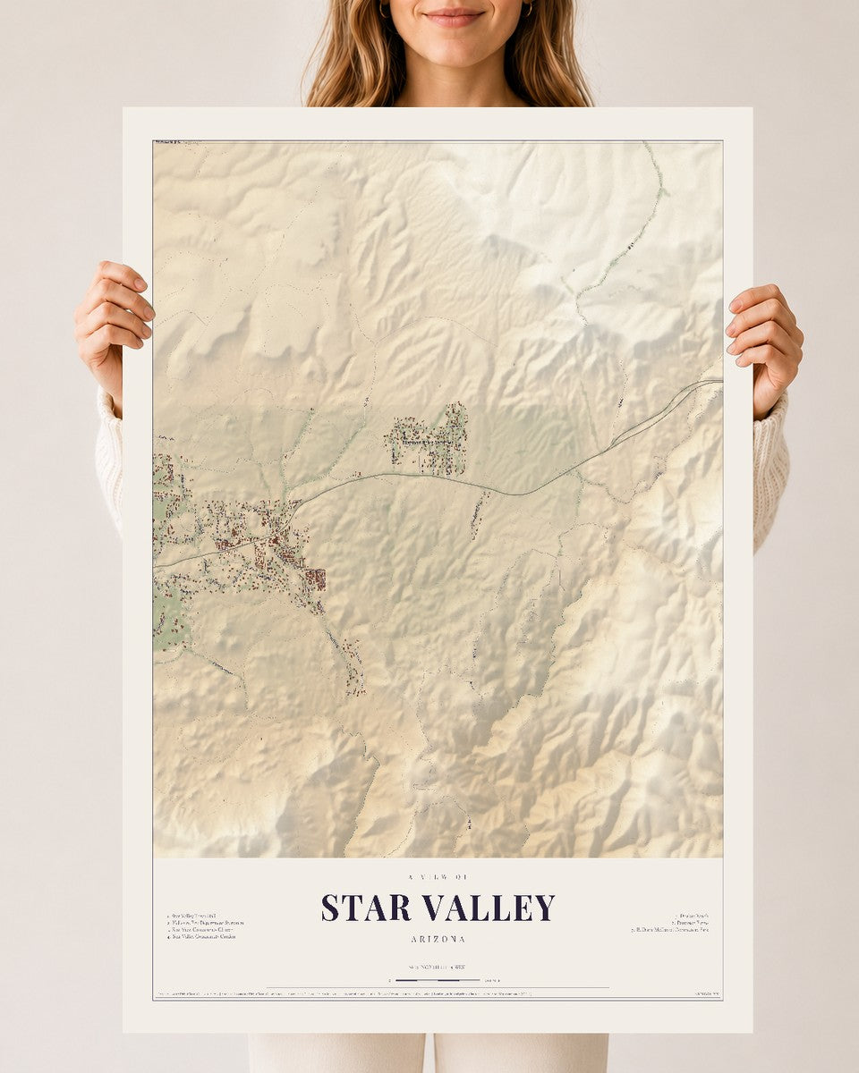 Star Valley, Arizona map print, 24" x 36", Archival Matte Print