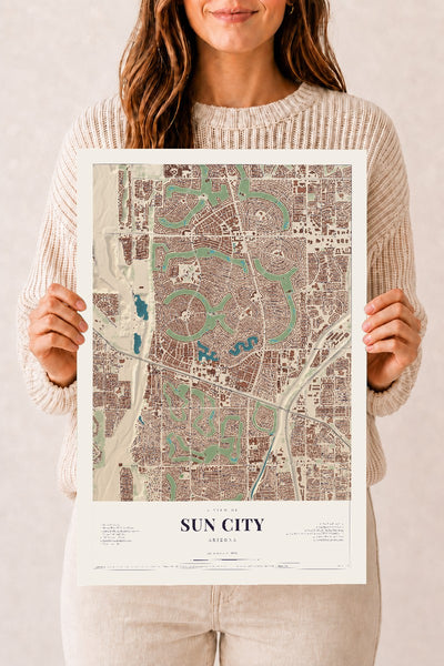 Sun City, Arizona map print, 12" x 18", Archival Matte Print