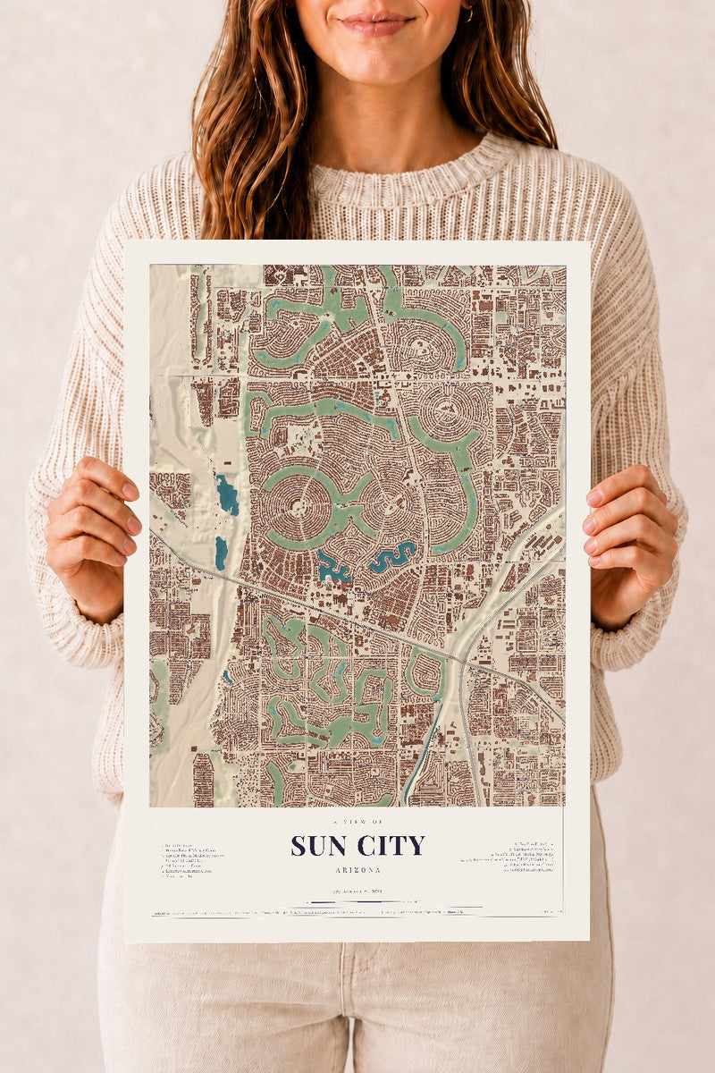 Sun City, Arizona map print, 12" x 18", Archival Matte Print