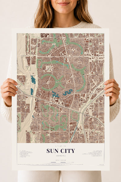 Sun City, Arizona map print, 18" x 24", Archival Matte Print