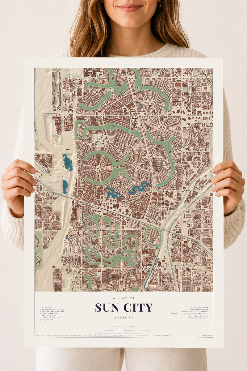 Sun City, Arizona map print, 18" x 24", Archival Matte Print