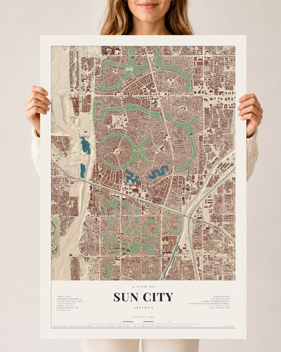 Sun City, Arizona map print, 24" x 36", Archival Matte Print