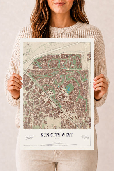 Sun City West, Arizona map print, 12" x 18", Archival Matte Print