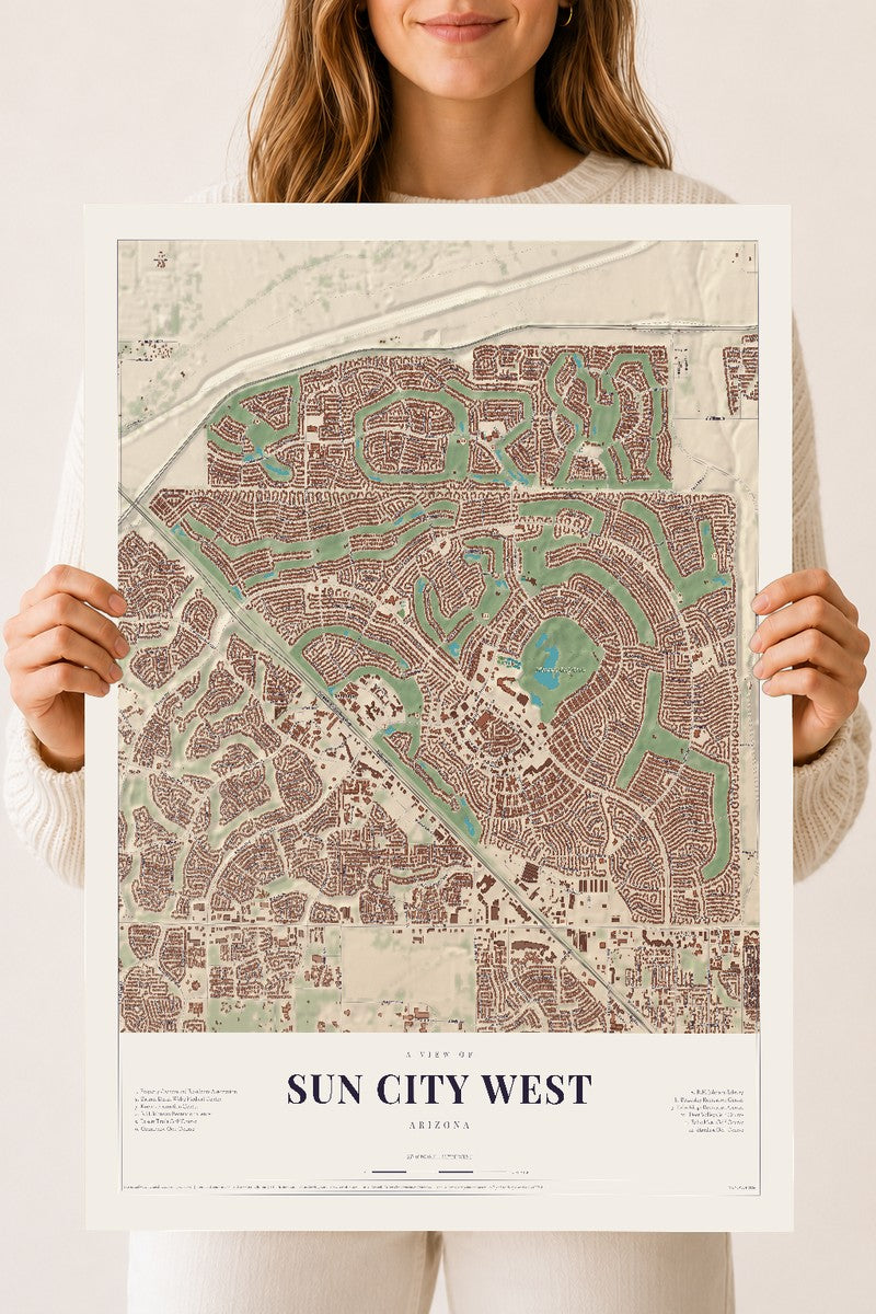 Sun City West, Arizona map print, 18" x 24", Archival Matte Print