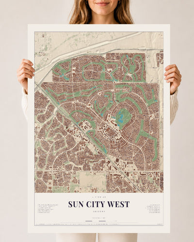 Sun City West, Arizona map print, 24" x 36", Archival Matte Print