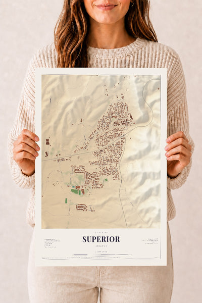 Superior, Arizona map print, 12" x 18", Archival Matte Print