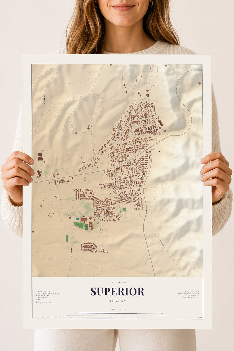 Superior, Arizona map print, 18" x 24", Archival Matte Print