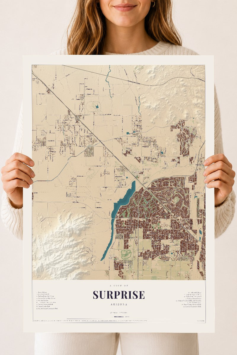 Surprise, Arizona map print, 18" x 24", Archival Matte Print