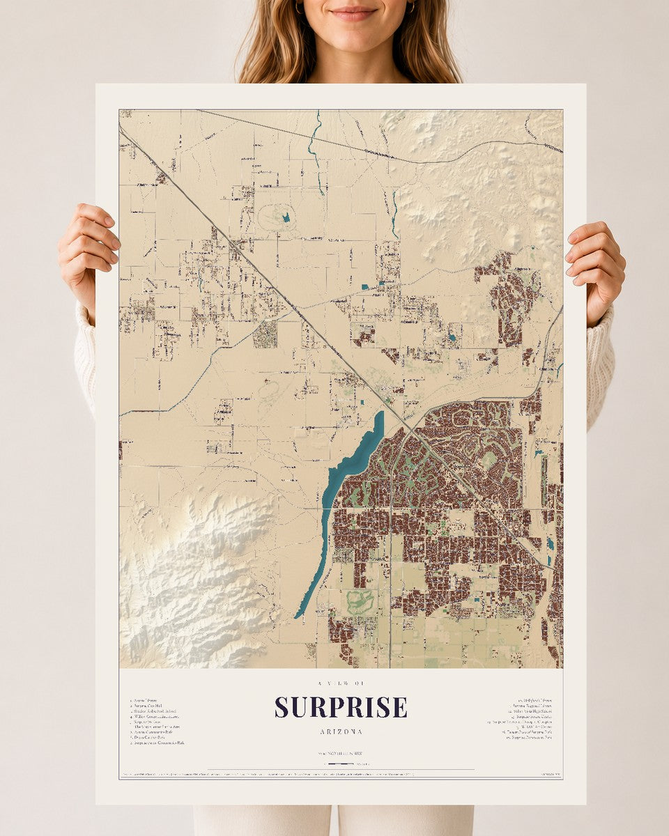 Surprise, Arizona map print, 24" x 36", Archival Matte Print