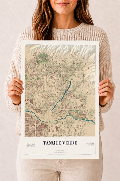Tanque Verde, Arizona map print, 12" x 18", Archival Matte Print