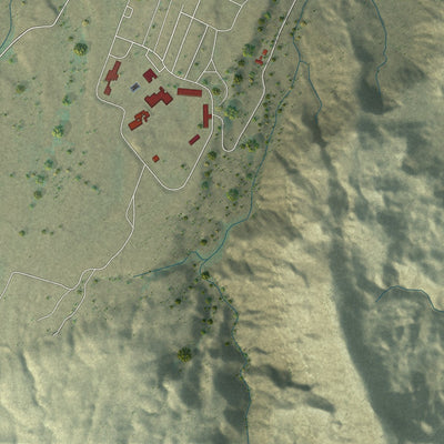 Close-up of the map of Teec Nos Pos, Arizona print showing street and building detail