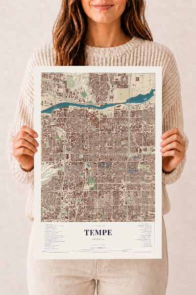 Tempe, Arizona map print, 12" x 18", Archival Matte Print