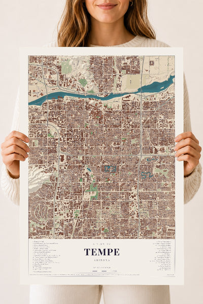 Tempe, Arizona map print, 18" x 24", Archival Matte Print