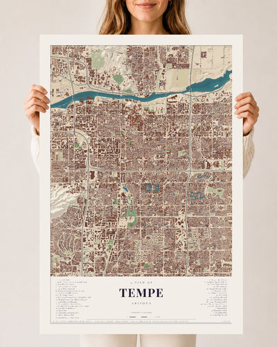 Tempe, Arizona map print, 24" x 36", Archival Matte Print