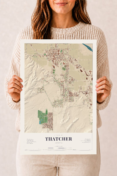 Thatcher, Arizona map print, 12" x 18", Archival Matte Print
