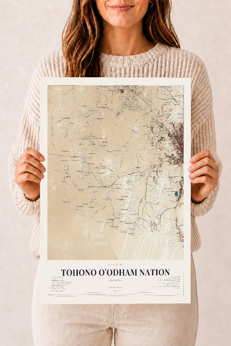 Tohono O'odham Nation, Arizona map print, 12" x 18", Archival Matte Print