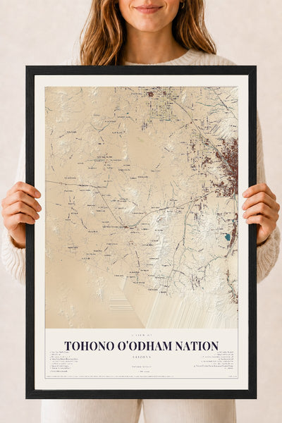 Tohono O'odham Nation, Arizona map print, 18" x 24", W/ Black Ayous Wood Frame