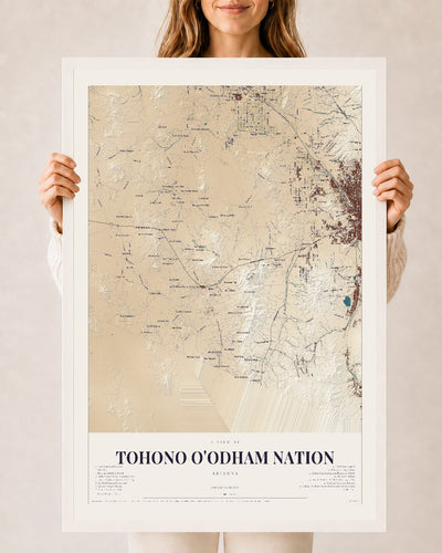 Tohono O'odham Nation, Arizona map print, 24" x 36", W/ White Ayous Wood Frame
