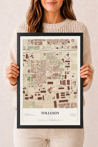 Tolleson, Arizona map print, 12" x 18", W/ Black Ayous Wood Frame