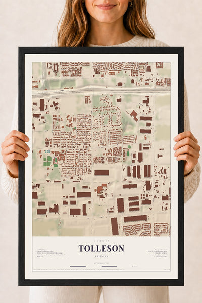 Tolleson, Arizona map print, 18" x 24", W/ Black Ayous Wood Frame