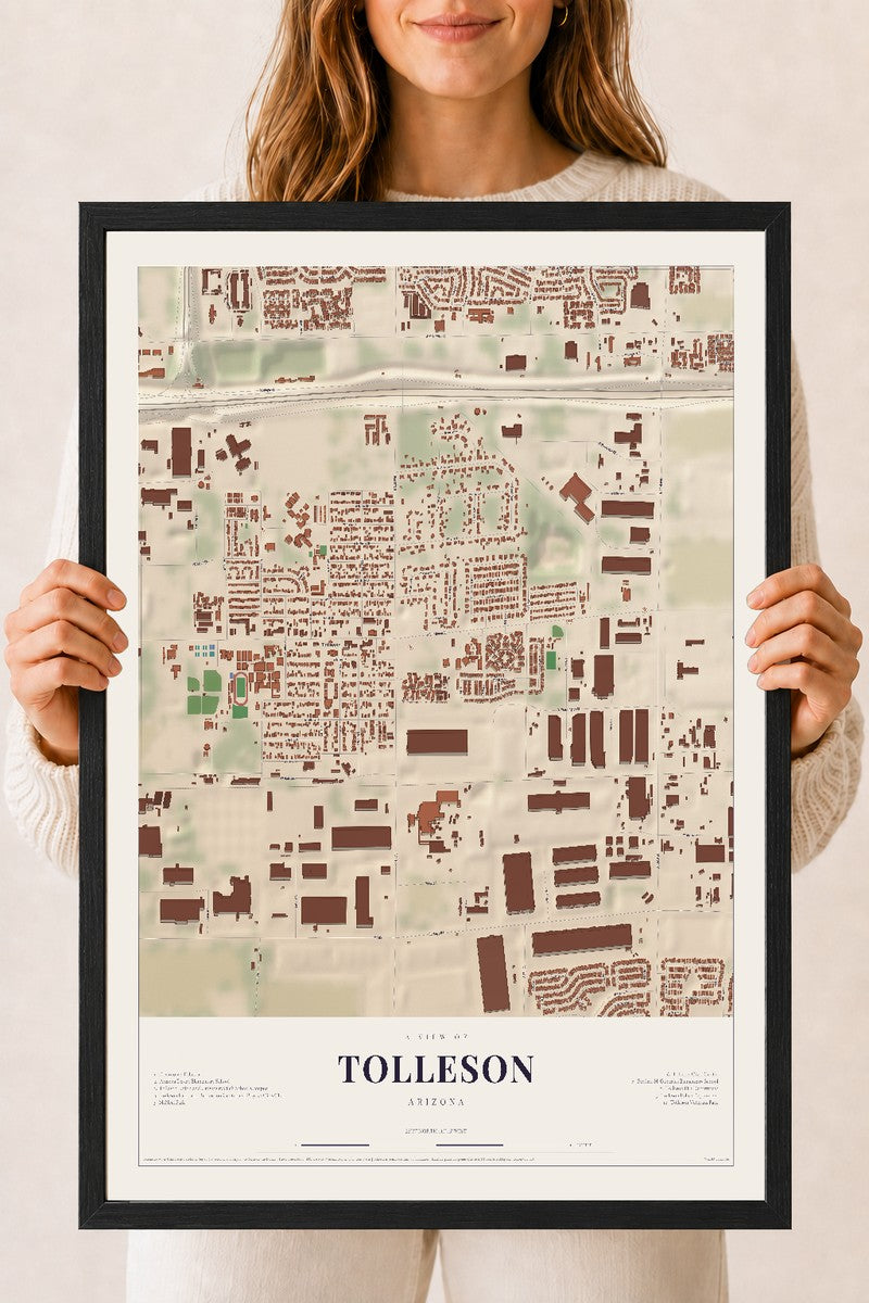 Tolleson, Arizona map print, 18" x 24", W/ Black Ayous Wood Frame