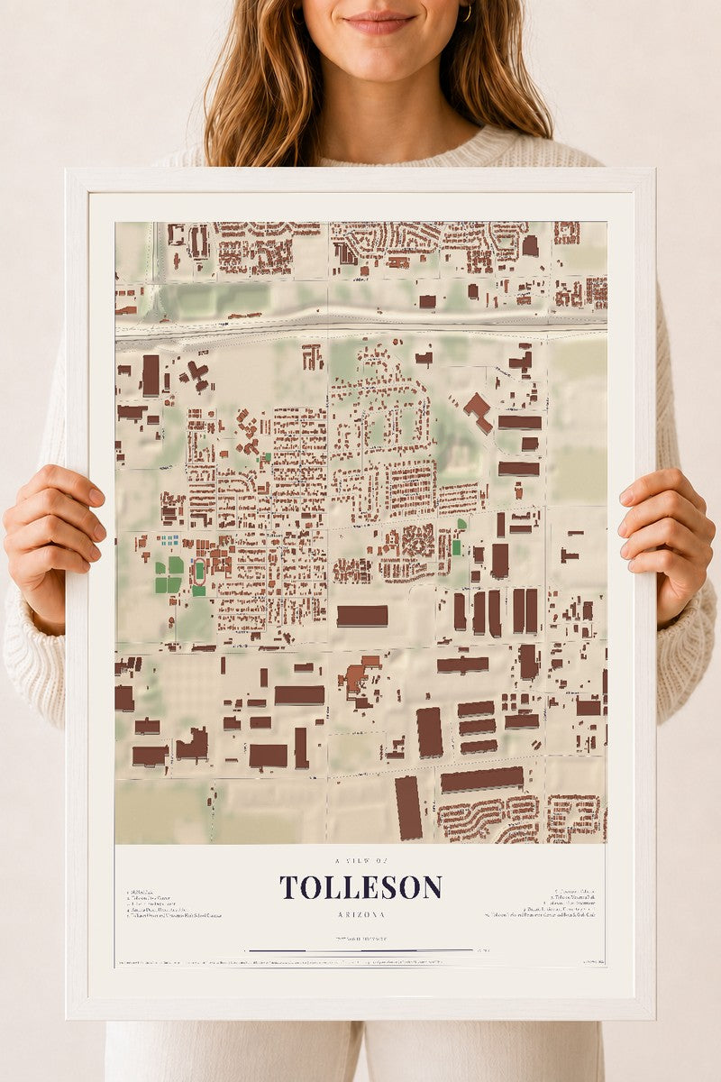 Map of Tolleson, Arizona, 18 x 24 inch print in a white wood frame