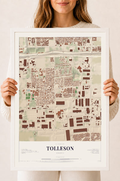 Tolleson, Arizona map print, 18" x 24", W/ White Ayous Wood Frame