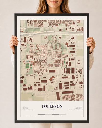 Map of Tolleson, Arizona, 24 x 36 inch print in a black wood frame