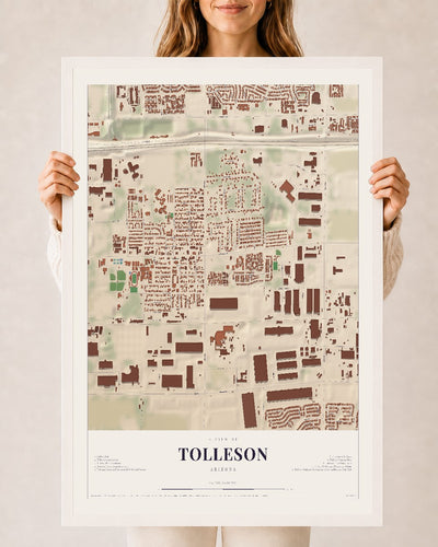 Map of Tolleson, Arizona, 24 x 36 inch print in a white wood frame