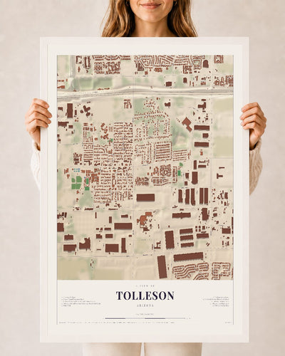 Tolleson, Arizona map print, 24" x 36", W/ White Ayous Wood Frame