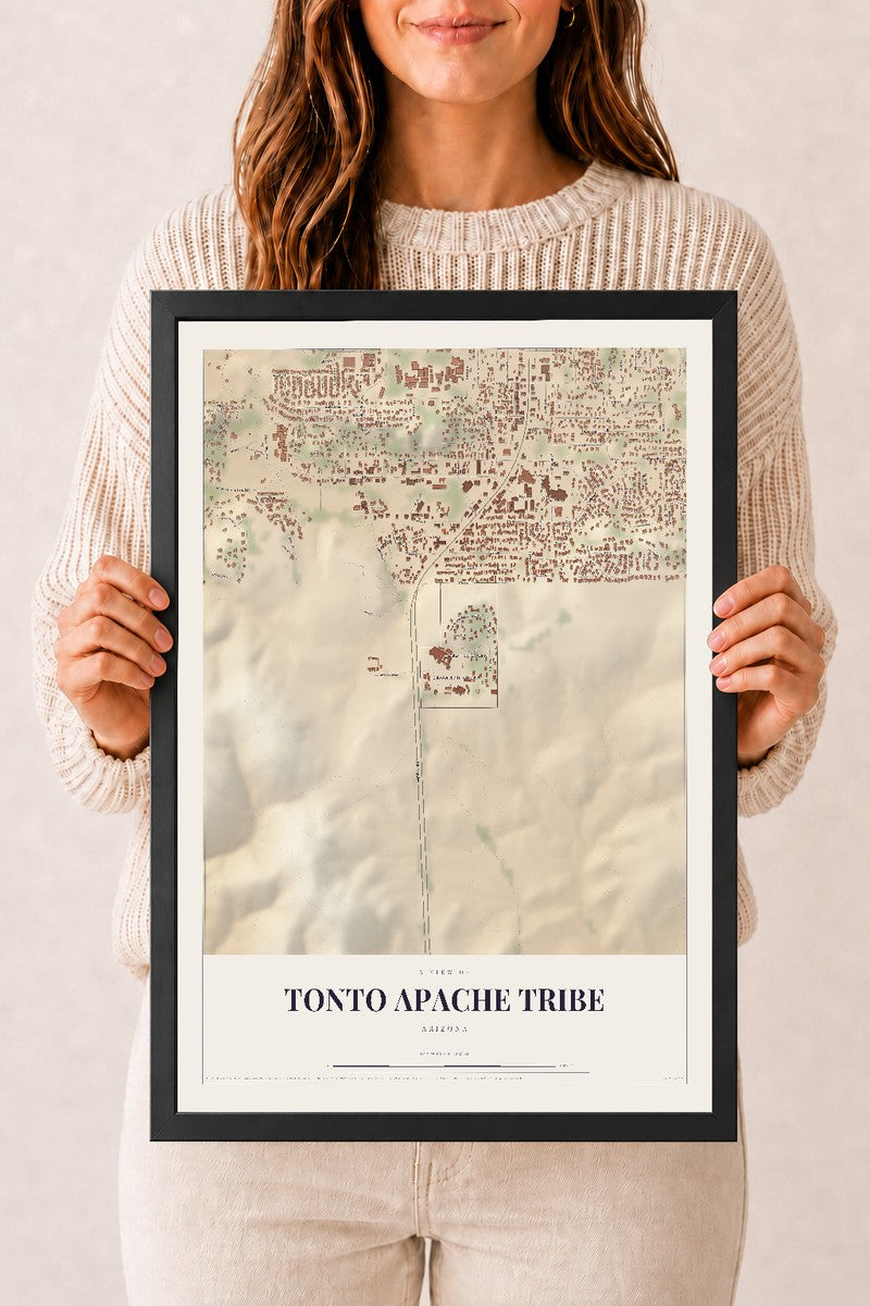 Tonto Apache Tribe, Arizona map print, 12" x 18", W/ Black Ayous Wood Frame