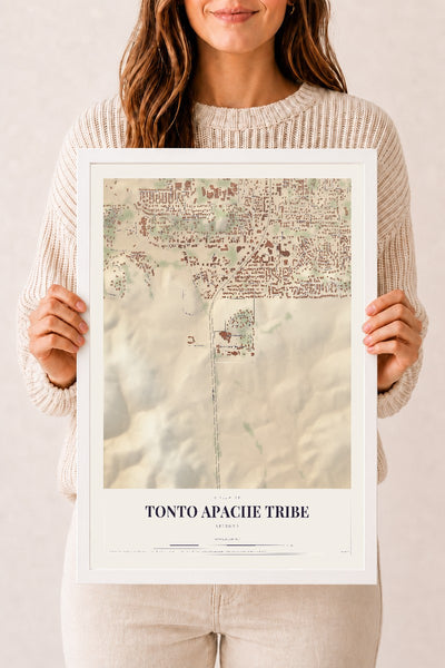 Tonto Apache Tribe, Arizona map print, 12" x 18", W/ White Ayous Wood Frame