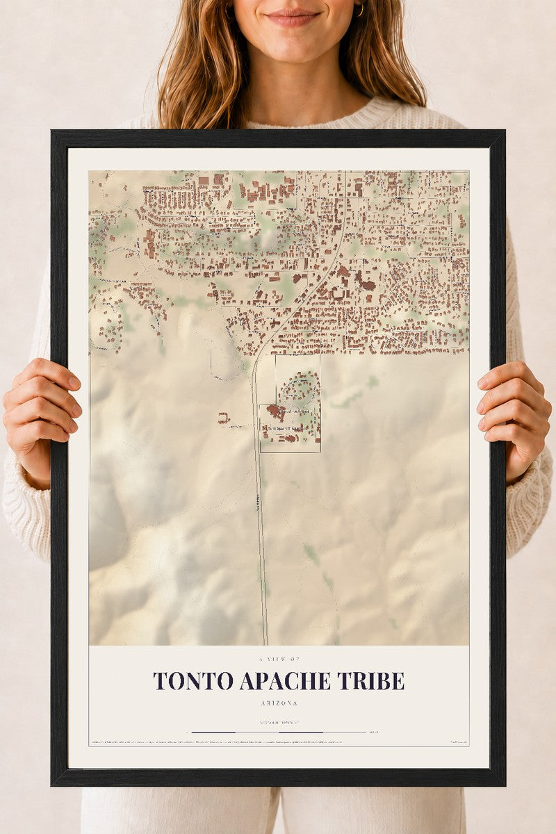 Tonto Apache Tribe, Arizona map print, 18" x 24", W/ Black Ayous Wood Frame