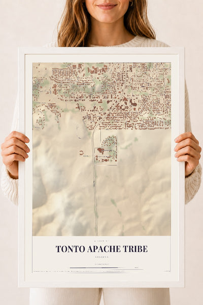 Tonto Apache Tribe, Arizona map print, 18" x 24", W/ White Ayous Wood Frame