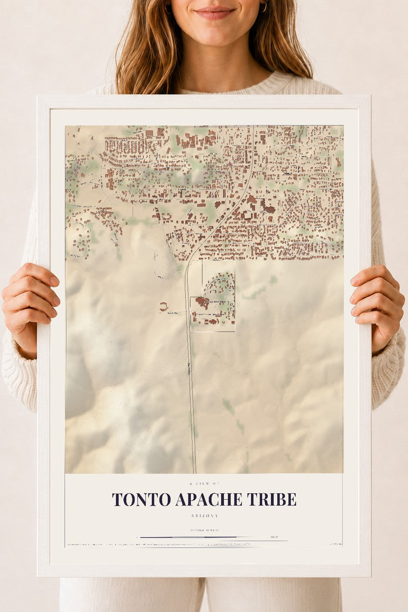 Tonto Apache Tribe, Arizona map print, 18" x 24", W/ White Ayous Wood Frame