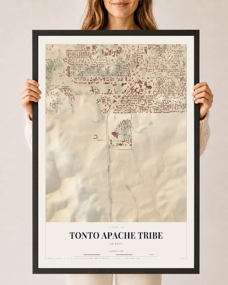 Tonto Apache Tribe, Arizona map print, 24" x 36", W/ Black Ayous Wood Frame