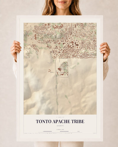 Tonto Apache Tribe, Arizona map print, 24" x 36", W/ White Ayous Wood Frame