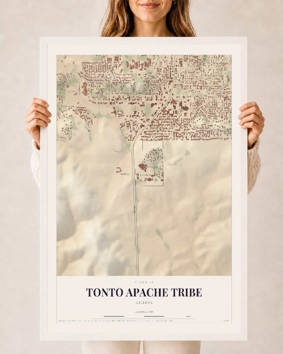 Tonto Apache Tribe, Arizona map print, 24" x 36", W/ White Ayous Wood Frame