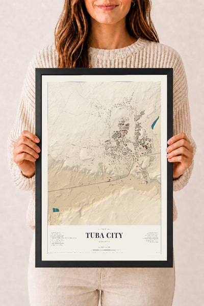 Tuba City, Arizona map print, 12" x 18", W/ Black Ayous Wood Frame