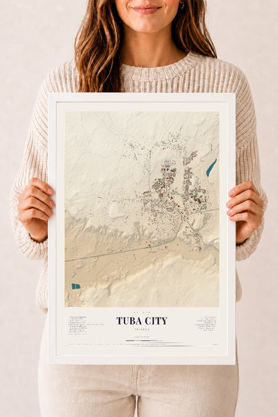 Tuba City, Arizona map print, 12" x 18", W/ White Ayous Wood Frame