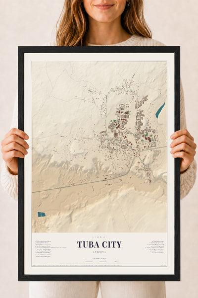 Tuba City, Arizona map print, 18" x 24", W/ Black Ayous Wood Frame