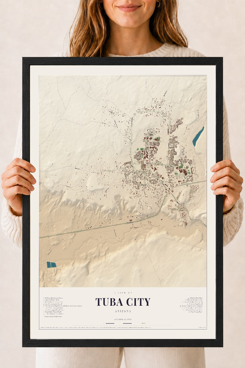 Tuba City, Arizona map print, 18" x 24", W/ Black Ayous Wood Frame