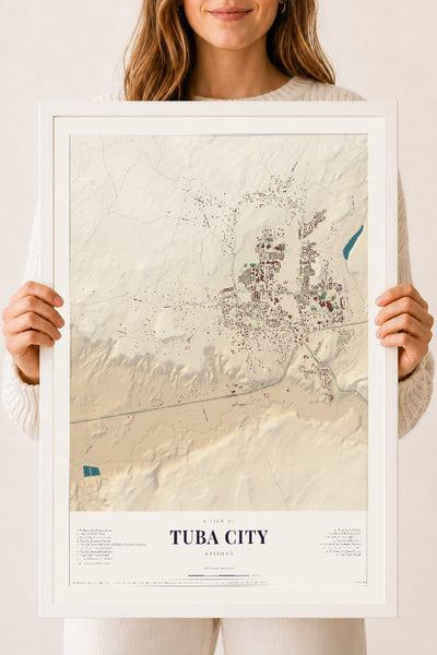 Tuba City, Arizona map print, 18" x 24", W/ White Ayous Wood Frame
